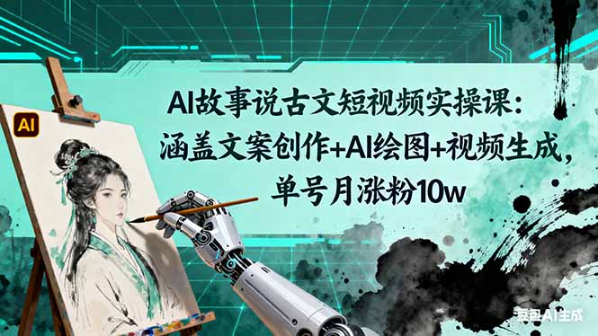 AI故事说古文短视频实操课:涵盖文案创作+AI绘图+视频生成,单号月涨粉10w-瀚宇网创