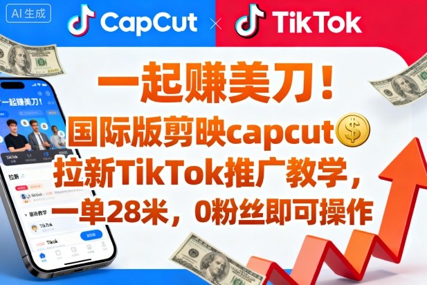 一起賺美刀！国际版剪映capcut拉新TikTok推广教学，一单28米，0粉丝即可操作(附推广入口和教学)-瀚宇网创