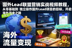 国外Lead联盟营销实战视频教程,从零基础到独立操作国外Lead项目的目标,开启海外淘金之路-瀚宇网创