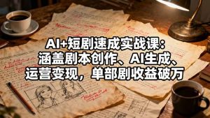 AI+短剧速成实战课：涵盖剧本创作、AI生成、运营变现，单部剧收益破万-瀚宇网创