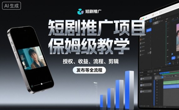 短剧推广项目保姆级教学，授权、收益、流程、剪辑，发布等全流程-瀚宇网创