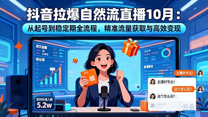 抖音拉爆自然流直播10月:从起号到稳定期全流程,精准流量获取与高效变现-瀚宇网创