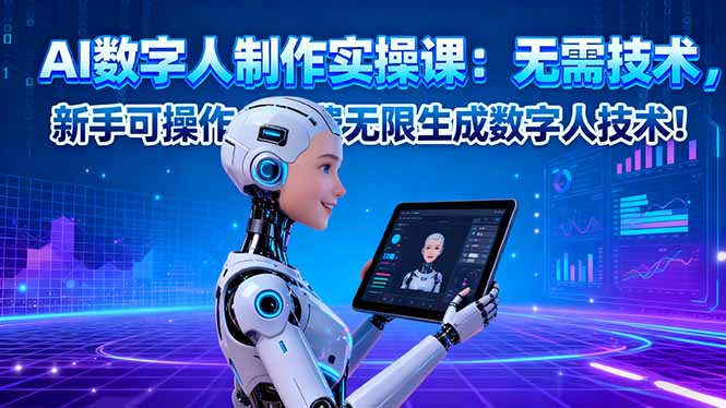 AI数字人制作实操课:无需技术,新手可操作,免费无限生成数字人技术!-瀚宇网创