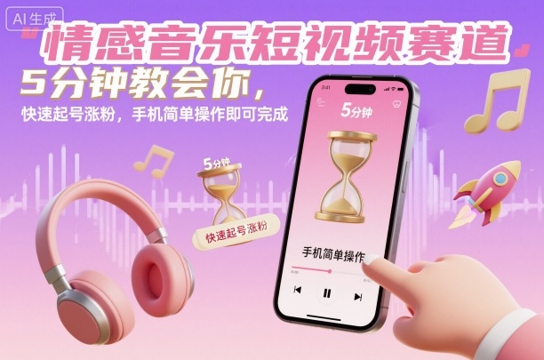 情感音乐短视频赛道,5分钟教会你,快速起号涨粉,手机简单操作即可完成-瀚宇网创