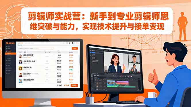 剪辑师实战营：新手到专业剪辑师思维突破与能力，实现技术提升与接单变现-瀚宇网创