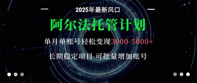阿尔法托管计划 单账号月入3000-5000，长期稳定项目，新手小白轻松上手。-瀚宇网创