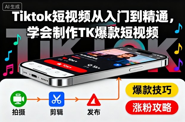 Tiktok短视频从入门到精通，学会制作TK爆款短视频-瀚宇网创