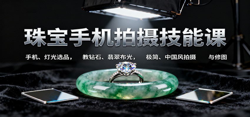 珠宝手机拍摄技能课:手机、 灯光选品,教钻石、翡翠布光,极简、中国风拍摄与修图-瀚宇网创