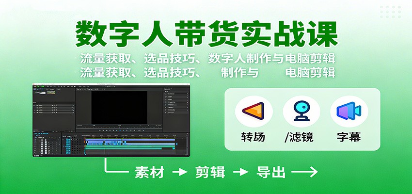 数字人变现实战课:流量获取、选品技巧、数字人制作与电脑剪辑-瀚宇网创