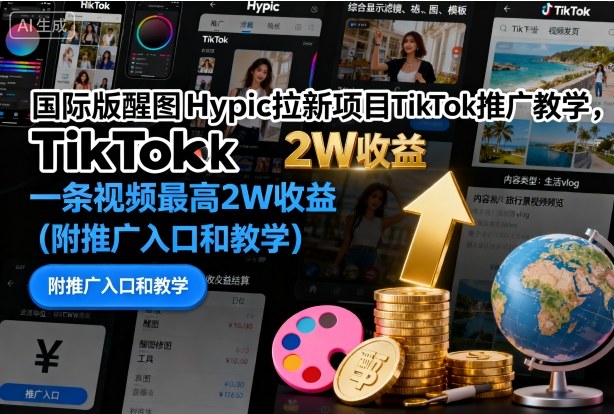 国际版醒图Hypic拉新项目TikTok推广教学，一条视频最高2W收益(附推广入口和教学)-瀚宇网创