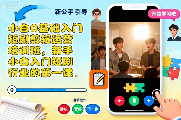 小白0基础入门短剧剪辑运营培训班，新手小白入门短剧行业的第一课-瀚宇网创