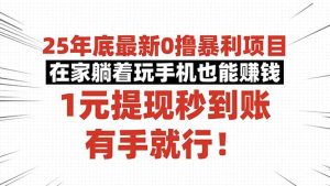 25年底最新0撸暴利项目，在家躺着玩手机也能赚钱，1元提现秒到账，有手...-瀚宇网创