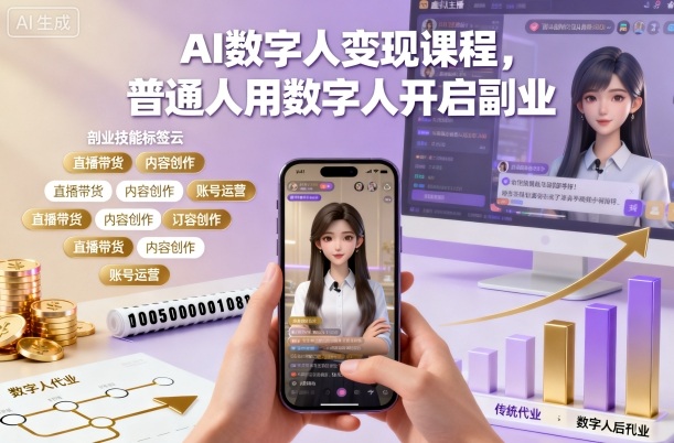 AI数字人变现课程,普通人用数字人开启副业-瀚宇网创