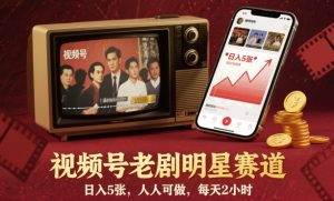 视频号老剧明星赛道，日入5张，人人可做，每天2小时-瀚宇网创