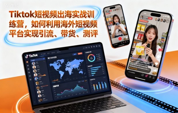 Tiktok短视频出海实战训练营,如何利用海外短视频平台实现引流、带货、测评-瀚宇网创
