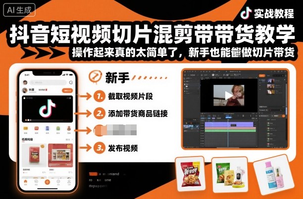 抖音短视频切片混剪带货教学,操作起来真的太简单了,新手也能做切片带货-瀚宇网创
