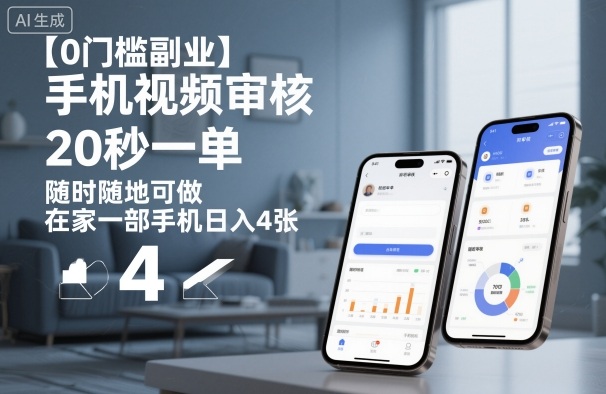 【0门槛副业】手机视频审核，20秒一单，随时随地可做，在家一部手机日入4张【揭秘】-瀚宇网创