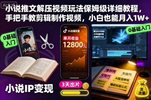 小说推文解压视频玩法保姆级详细教程,手把手教剪辑制作视频,小白也能月入1W+-瀚宇网创