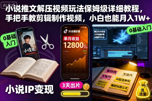 小说推文解压视频玩法保姆级详细教程,手把手教剪辑制作视频,小白也能月入1W+-瀚宇网创