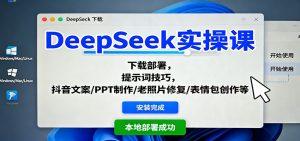 DeepSeek实操课:下载部署,提示词技巧,抖音文案/PPT制作/老照片修复/表情包创作等-瀚宇网创