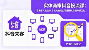 实体商家抖音投流课:抖音来客入驻装修,手机电脑端全渠道投放,数据分析优化-瀚宇网创
