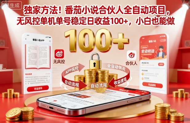 独家方法!番茄小说合伙人全自动挂G项目,无风控单机单号稳定日收益100+,小白也能做【揭秘】-瀚宇网创