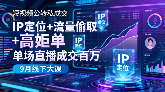 短视频公转私成交9月线下大课,IP定位+流量偷取+高客单,单场直播成交百万-瀚宇网创