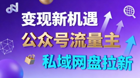 公众号流量主+私域网盘拉新，多方式变现，简单易上手，当天就有收益-瀚宇网创