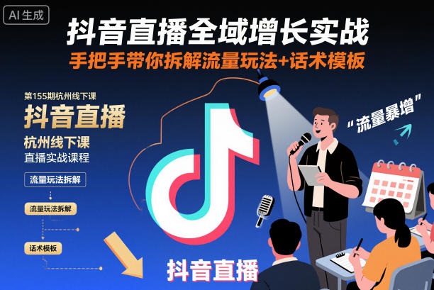 抖音直播全域增长实战第155期杭州线下课，手把手带你拆解流量玩法+话术模板-瀚宇网创