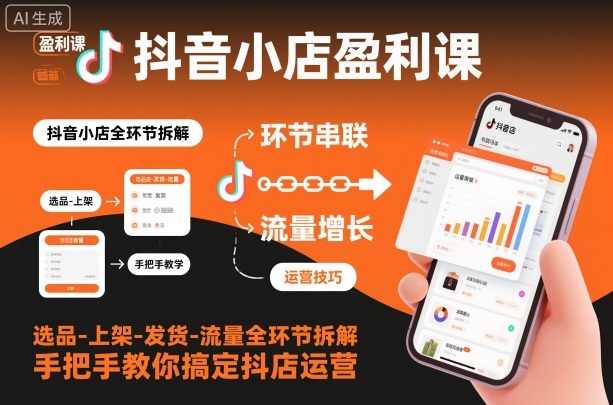 抖音小店盈利课-选品-上架-发货-流量全环节拆解,手把手教你搞定抖店运营-瀚宇网创