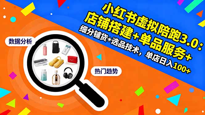 小红书虚拟陪跑3.0：店铺搭建+单品服务+细分铺货+选品技术，单店日入100+-瀚宇网创