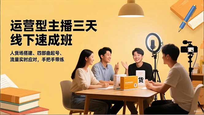 运营型主播三天线下班，人货场搭建,四部曲起号,流量实时应对，手把手带练-瀚宇网创