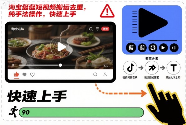 淘宝逛逛短视频搬运去重，纯手法操作，快速上手-瀚宇网创