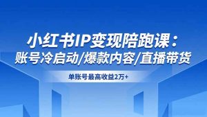 小红书IP变现陪跑课：账号冷启动/爆款内容/直播带货，单账号最高收益2万+-瀚宇网创