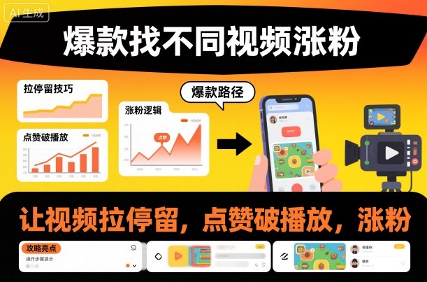 爆款找不同视频涨粉，让视频拉停留，实现点赞，破播放，涨粉-瀚宇网创