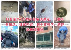 抖音某大V万物科普解说课程，可进抖音精选，独家内容，超干货教学，助你涨粉又賺钱-瀚宇网创