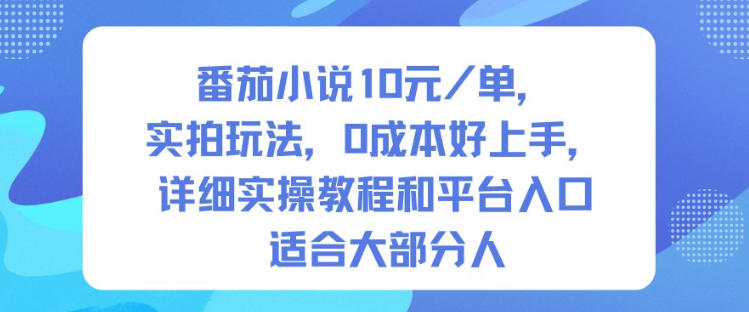 番茄小说10米每单,实拍玩法,0成本好上手,详细实操教程和平台入口适合大部分人-瀚宇网创