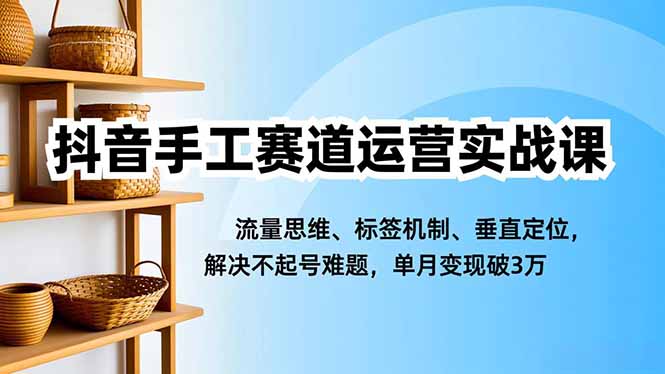 抖音手工赛道运营实战课,流量思维、标签机制、垂直定位,解决不起号难题,单月变现破3万-瀚宇网创