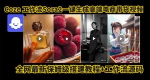 coze智能体sora2一键生成电商带货高端视频工作流保姆级拆解教程，无需剪辑，无需拍摄-瀚宇网创