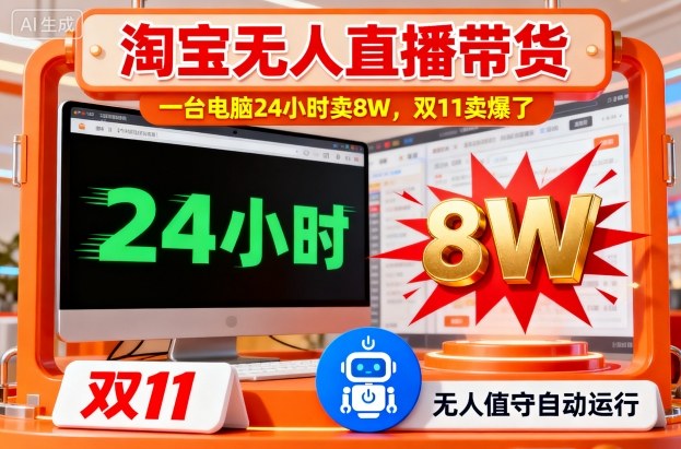 淘宝无人直播带货，一台电脑214小时卖8W，双11卖爆了【揭秘】-瀚宇网创