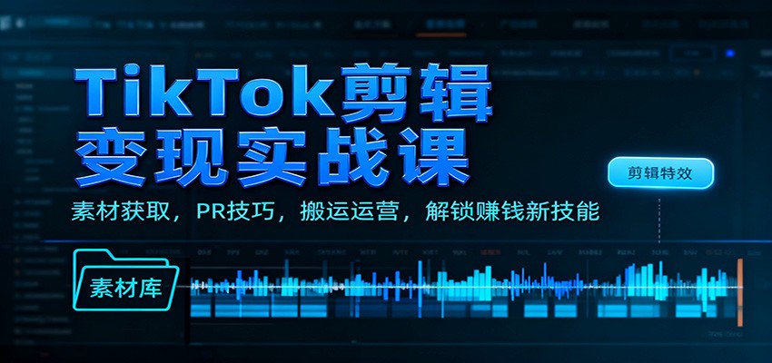 TikTok剪辑变现实战课：素材获取，PR技巧，搬运运营，解锁赚钱新技能-瀚宇网创
