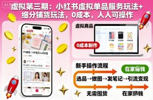 虚拟第三期：小红书虚拟单品服务玩法+细分铺货玩法，0成本，人人可操作(更新)-瀚宇网创