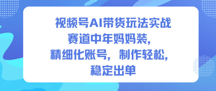视频号AI带货玩法实战,赛道中年妈妈装,精细化账号,制作轻松,稳定出单-瀚宇网创