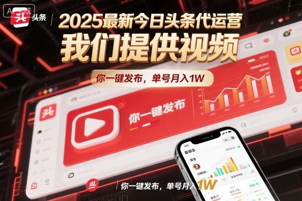 2025最新今日头条代运营,我们提供视频,你一键发布,单号月入1W【揭秘】-瀚宇网创