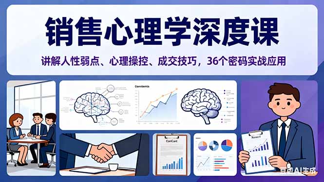 销售心理学深度课，讲解人性弱点、心理操控、成交技巧，36个密码实战应用-瀚宇网创