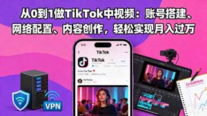 从0到1做TikTok中视频:账号搭建、网络配置、内容创作,轻松实现月入过万-瀚宇网创
