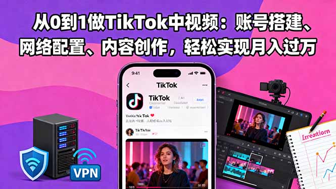 从0到1做TikTok中视频:账号搭建、网络配置、内容创作,轻松实现月入过万-瀚宇网创