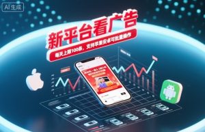 新平台看广告，养好机一条0.3到5米，每天上限100条，支持苹果安卓可批量操作-瀚宇网创