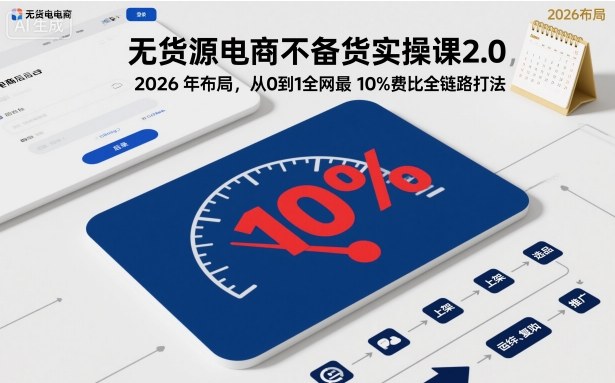 无货源电商不备货实操课2.0,2026年布局,从0到1全网最低10%费比全链路打法【更新中】-瀚宇网创