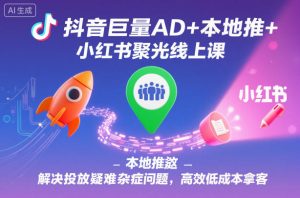 抖音巨量AD+本地推+小红书聚光线上课,解决投放疑难杂症问题,高效低成本拿客-瀚宇网创